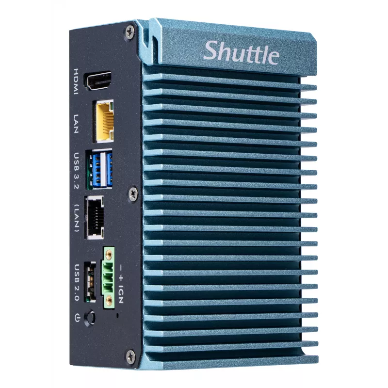 Shuttle Edge PC SPCEL02, Intel Celeron J6412, 1x HDMI, 2x 2.5G LAN, 1x COM, DIO (4x in, 4x out), 3x USB, 2x M.2, 12-24V, 24/7 pastāvīga darbība, bez ventilatora, iekļauts VESA un DIN-RAIL stiprinājums