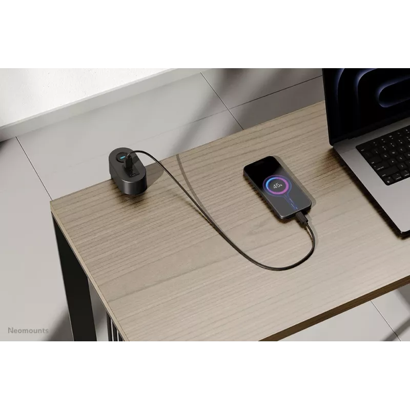 Neomounts DS22-840BL6 VOLT galda kontaktligzda ar skavu un USB-C / USB-A portiem - ātrā uzlāde