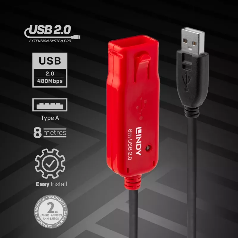 Lindy 8m USB 2.0 Active Extension Pro pagarinātājkabelis