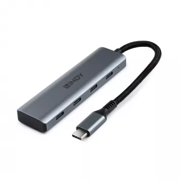 Lindy 4 Portu USB 3.2 Gen 2 C Tipa Centrmezgls, Pelēks, Alumīnijs/Plastmasa