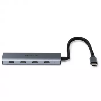 Lindy 4 Portu USB 3.2 Gen 2 C Tipa Centrmezgls, Pelēks, Alumīnijs/Plastmasa