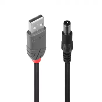 Lindy USB 2.0 Type A līdz 5.5mm līdzstrāvas kabelis, 1.5m