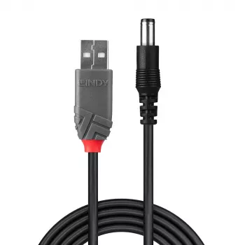 Lindy USB 2.0 Type A līdz 5.5mm līdzstrāvas kabelis, 1.5m