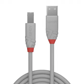 Lindy 0.5m USB 2.0 A uz B kabelis, Anthra Line, pelēks