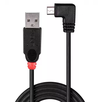 Lindy 1m USB 2.0 kabelis - A tipa uz Micro-B, 90 grādu leņķa savienotājs
