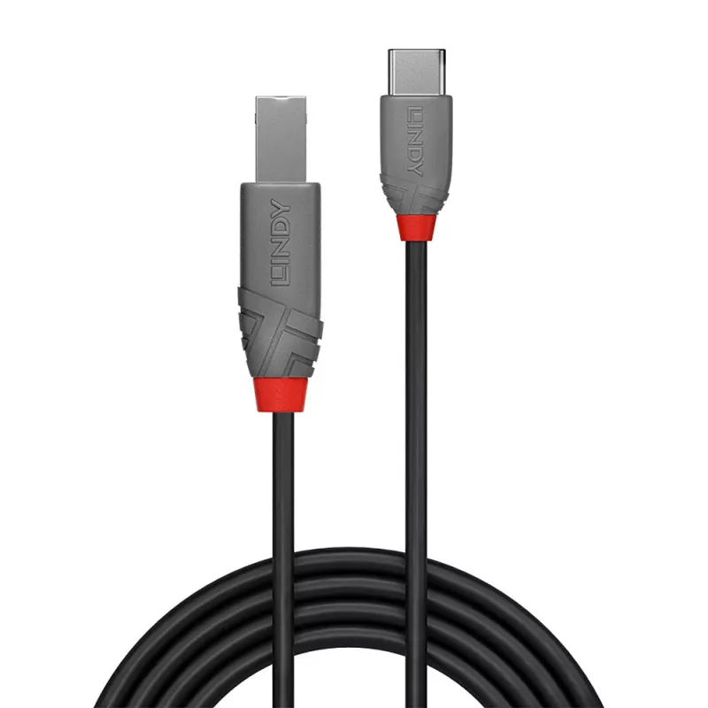 USB 2.0 Type C uz B kabelis Lindy 36940 0.5m Anthra Line