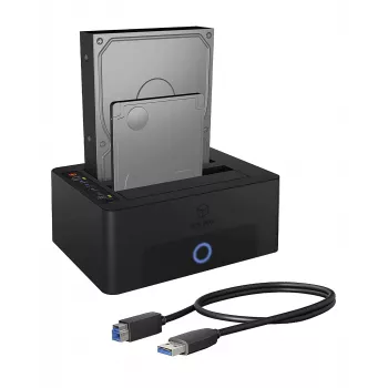 ICY BOX 2-vietu dokstacija un klonēšanas stacija 2.5 vai 3.5 collu SATA diskdziņiem ar USB 3.0 pieslēgumu
