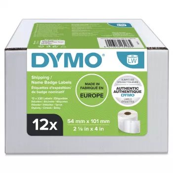 DYMO etiķetes sūtījumu adresēm un vārda nozīmēm | 54mm x 101mm | 12 ruļļi pa 220 (kopā 2640 pašlīmējošas etiķetes) | saderīgas ar LabelWriter printeriem
