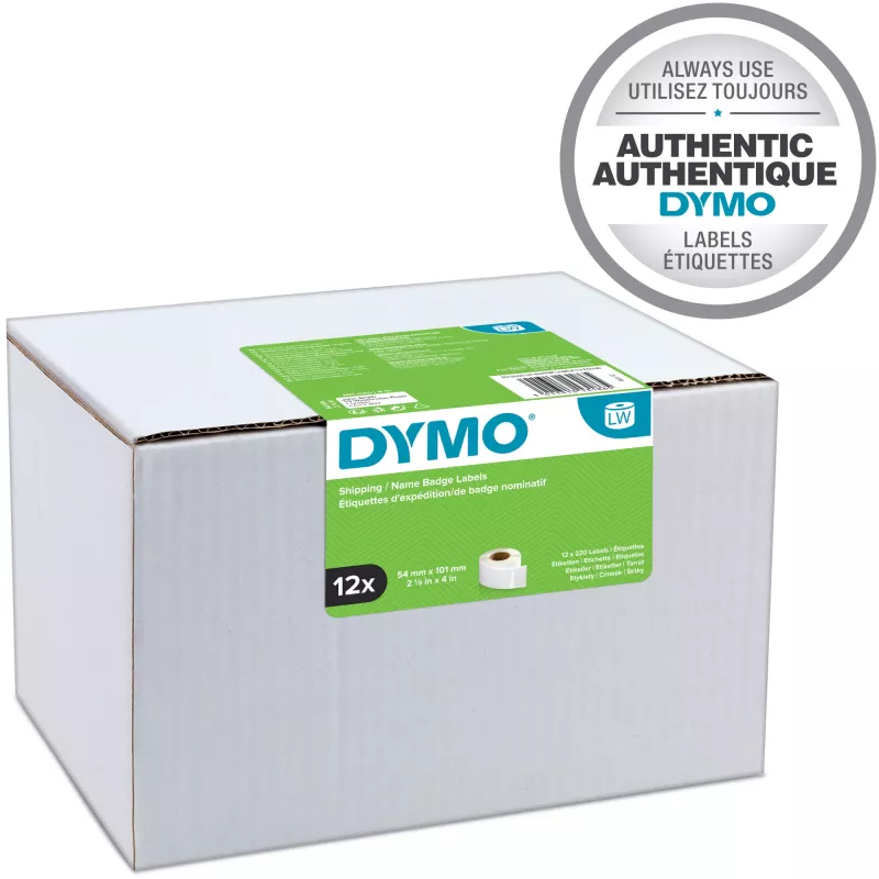 DYMO S0722420 LabelWriter sūtījumu / vārda kartīšu uzlīmes, 54 x 101 mm, 12 rullīši pa 220 (2640 uzlīmes), pašlīmējošas, baltas