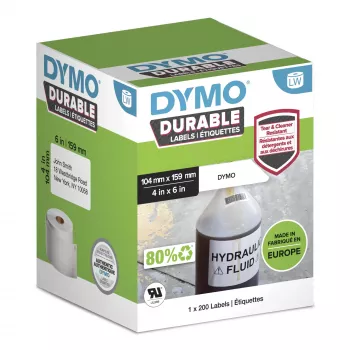 DYMO Authentic LabelWriter Durable Labels 104 x 159 mm, 200 baltas polipropilēna etiķetes