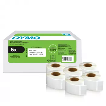 DYMO 2177564 etiķešu lente 2,5 x 5,4 cm, 6 ruļļi, 6000 baltas etiķetes