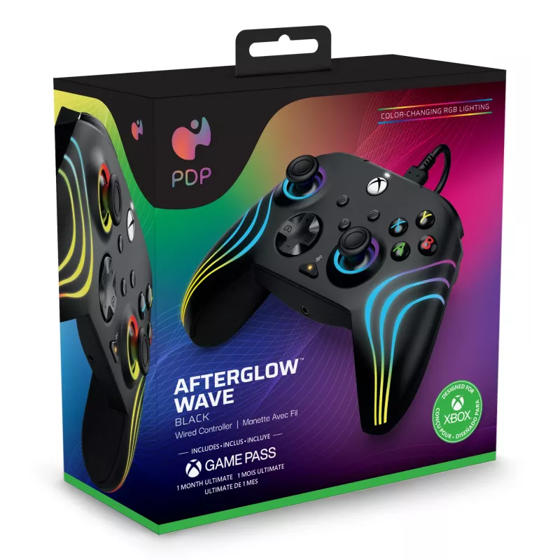 Spēļu kontrolieris PDP Afterglow Wave Black – vadu USB Type‑C kontrolieris PC, Xbox One, Xbox Series S/X, 2.43 m kabelis