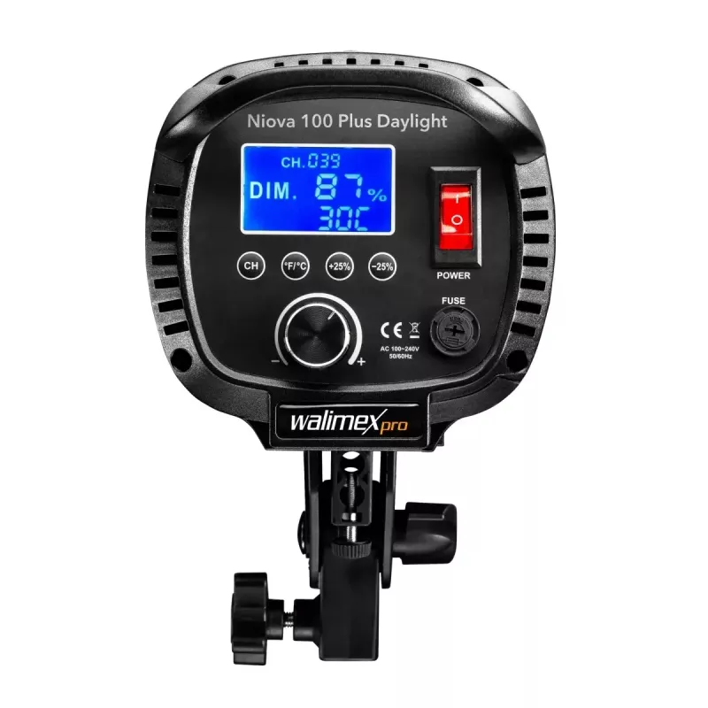Studio LED gaisma Walimex Niova 100 W, 1 LED spuldze, melns metāla/plastmasas korpuss, LCD, 220-240V 50Hz
