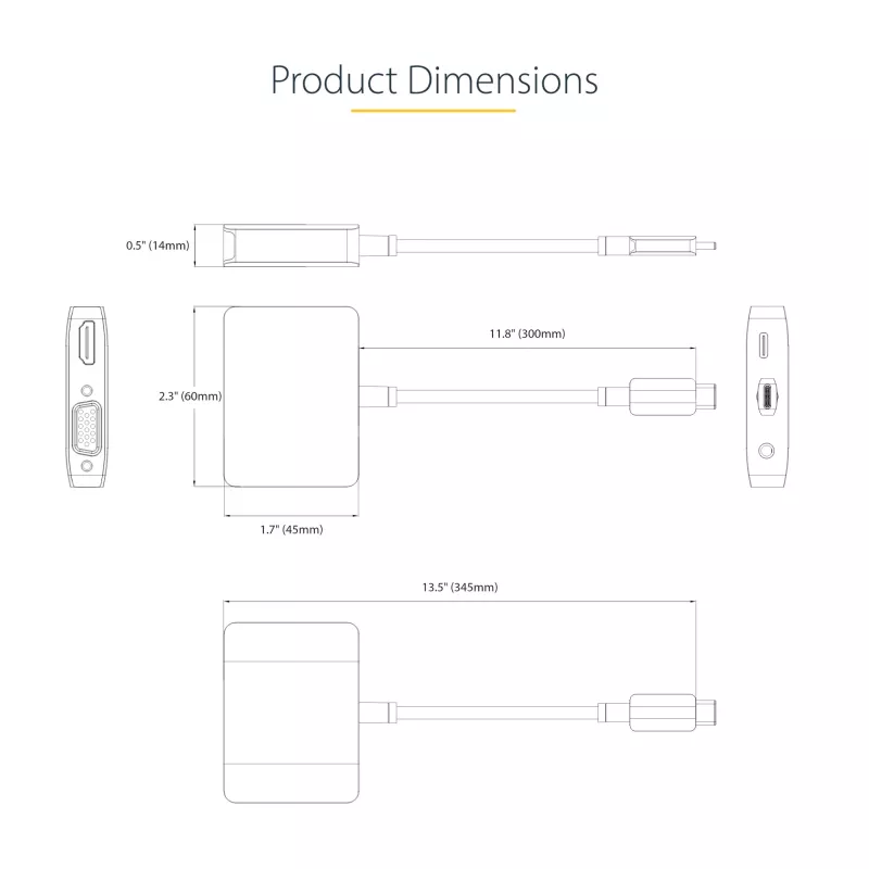 StarTech.com USB-C video adapteris, USB-C uz HDMI VGA daudzportu adapteris, 3,5 mm audio, 4K 60Hz HDR, 100W PD caurlaide, saderīgs ar Thunderbolt 3/4 - USB-C displeja ceļojumu adapteris