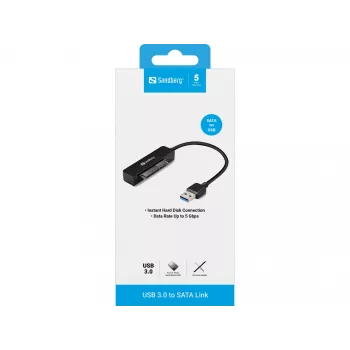 Sandberg USB 3.0 uz SATA savienotājs, Melns, 5 Gbit/s