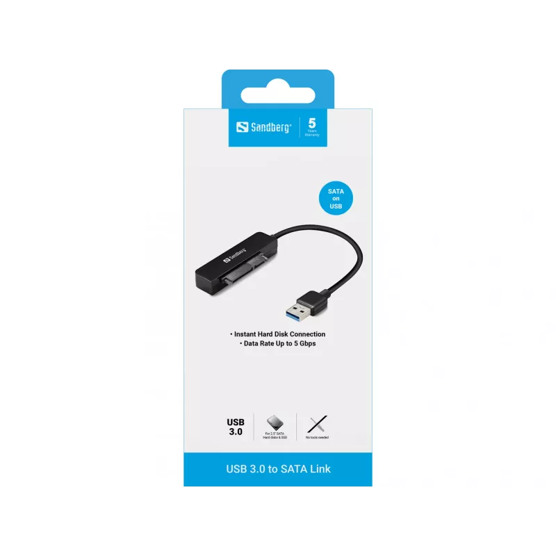 Sandberg USB 3.0 uz SATA savienotājs, Melns, 5 Gbit/s