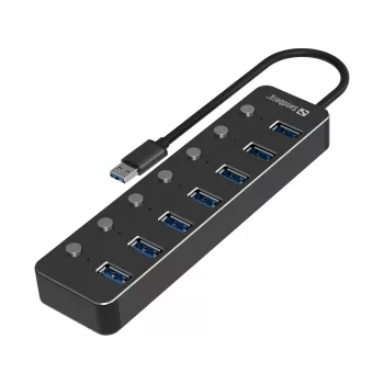 USB Hubs Sandberg 7 Porti USB 3.0 Melns Alumīnijs