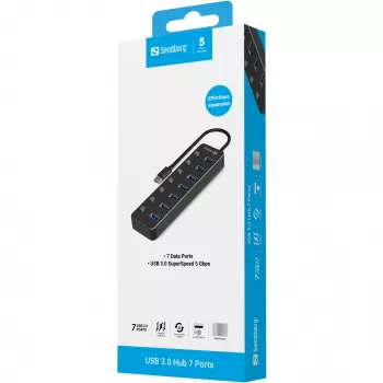 USB Hubs Sandberg 7 Porti USB 3.0 Melns Alumīnijs