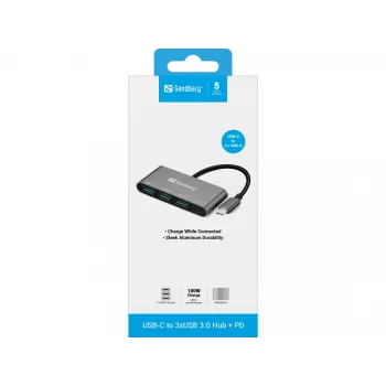 USB-C uz 3x USB 3.0 Hubs + PD Sandberg 136-03