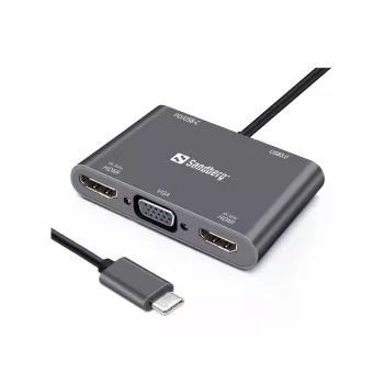 Sandberg USB-C Doks 2xHDMI+1xVGA+USB+PD