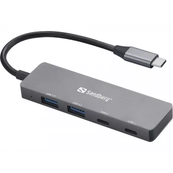 Sandberg USB-C uz 2xUSB-A + 2xUSB-C Hub Pelēks Alumīnijs