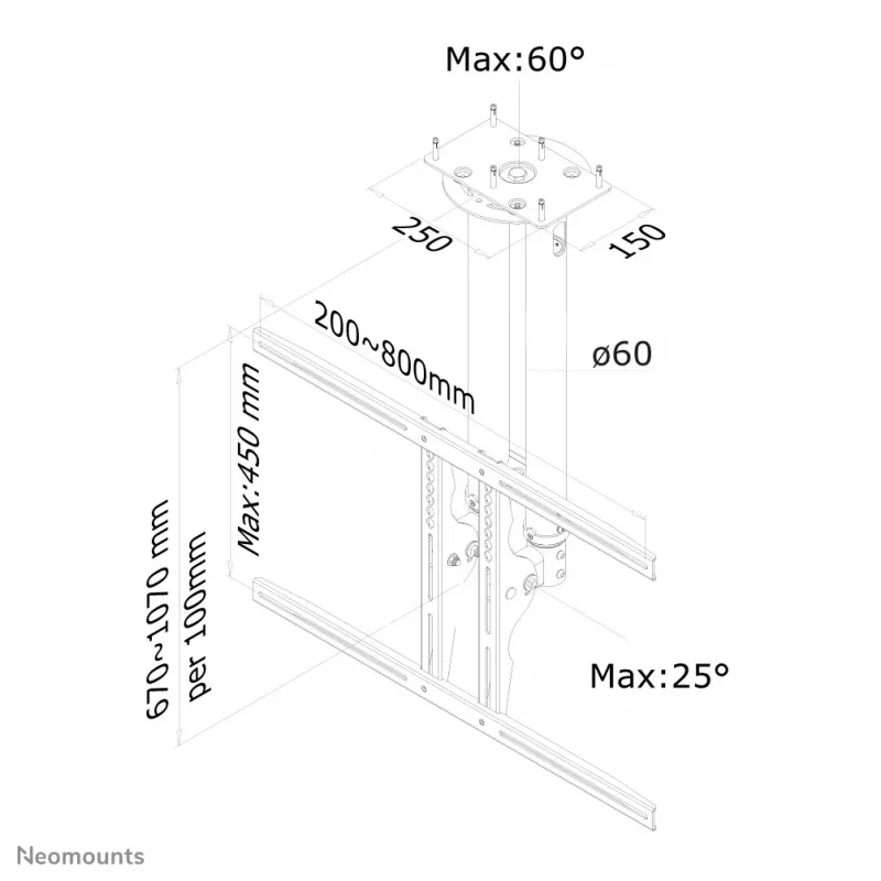 Neomounts PLASMA-C100 griestu stiprinājums monitoram/TV 37-75 collas - augstums 67-107 cm
