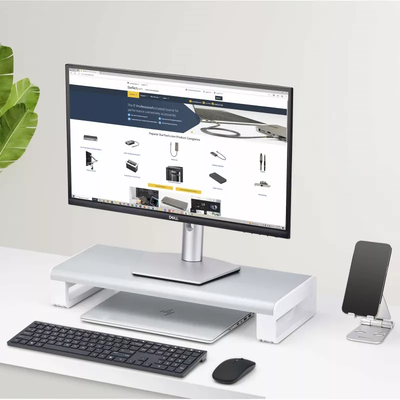 StarTech.com Ergonomiskais Monitora Pacēlājs, līdz 15kg, fiksēts augstums 9cm, galda datora/klēpjdatora statīvs, tērauda platforma, ātra salikšana, darbvirsmas optimizācija