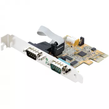 StarTech.com 2-portu PCI Express seriālā karte, Divu portu PCIe uz RS232 (DB9) seriālā karte, 16C1050 UART, standarta vai zema profila kronšteini, COM saglabāšana, Windows un Linux