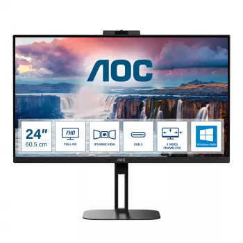AOC 24V5CW/BK 23.8 collu IPS FHD monitors ar USB-C un Windows Hello tīmekļkameru