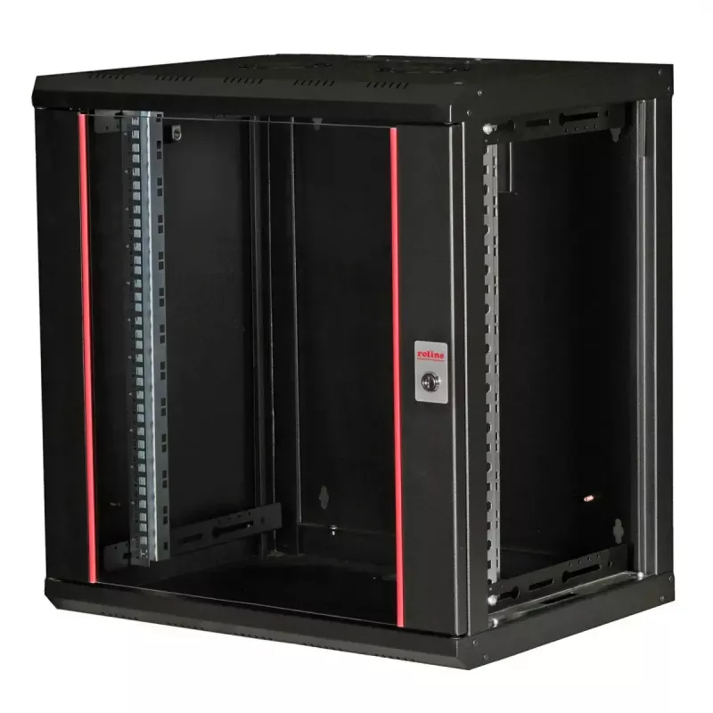 Sienas 19 inch skapis ROLINE Pro 12U, 600x450 mm, melns, ar atslēgas slēdzi, IP20