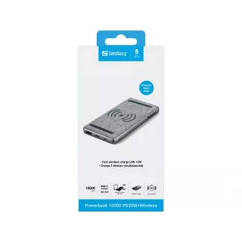 Portatīvais akumulators Sandberg Powerbank 10000 PD20W+Wireless, 10000 mAh
