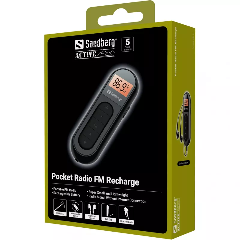 Kabatas radio Sandberg Pocket Radio FM Recharge FM 76-108 MHz