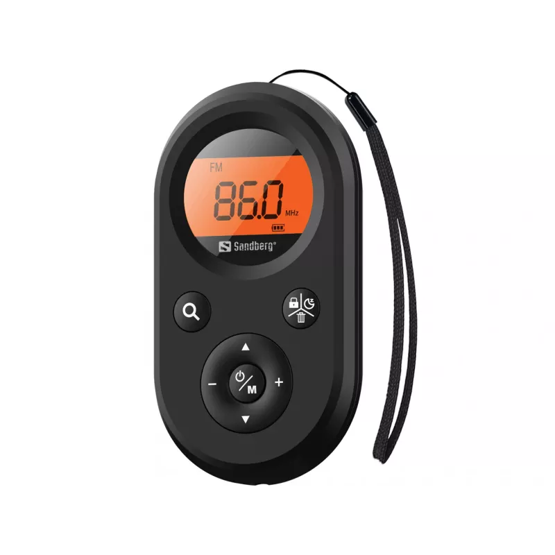 Sandberg 421-02 kabatas radio FM+AM Recharge, FM 76–108 MHz, AM 522–1710 kHz, 500 mAh akumulators, displejs, ar austiņām