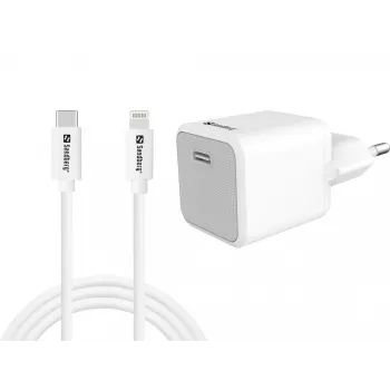 Sandberg AC lādētājs 20W USB-C + Lightning 1M ātrā uzlāde balts
