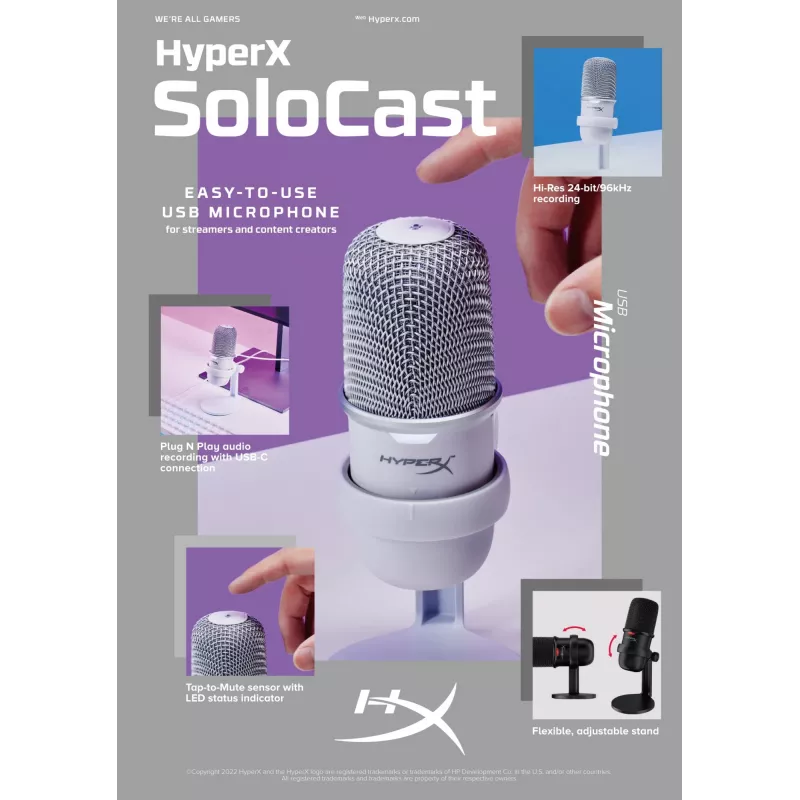 HyperX SoloCast USB mikrofons (Balts)
