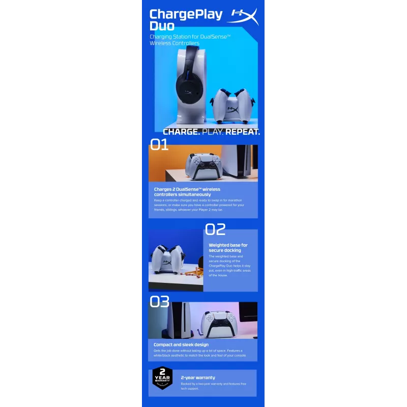 HyperX ChargePlay Duo - uzlādes stacija PS5 kontrolieriem