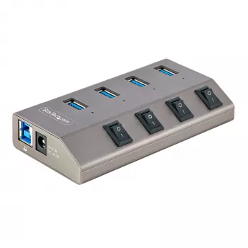 StarTech.com 4-portu USB-C centrmezgls ar individuāliem ieslēgšanas/izslēgšanas slēdžiem, USB 3.0 5Gbps, ar barošanas bloku, galddatoram/klēpjdatoram, USB-C uz USB-A, BC 1.2