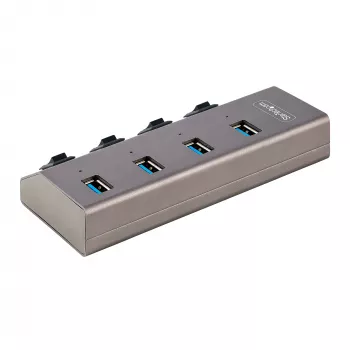 StarTech.com 4-portu USB-C centrmezgls ar individuāliem ieslēgšanas/izslēgšanas slēdžiem, USB 3.0 5Gbps, ar barošanas bloku, galddatoram/klēpjdatoram, USB-C uz USB-A, BC 1.2
