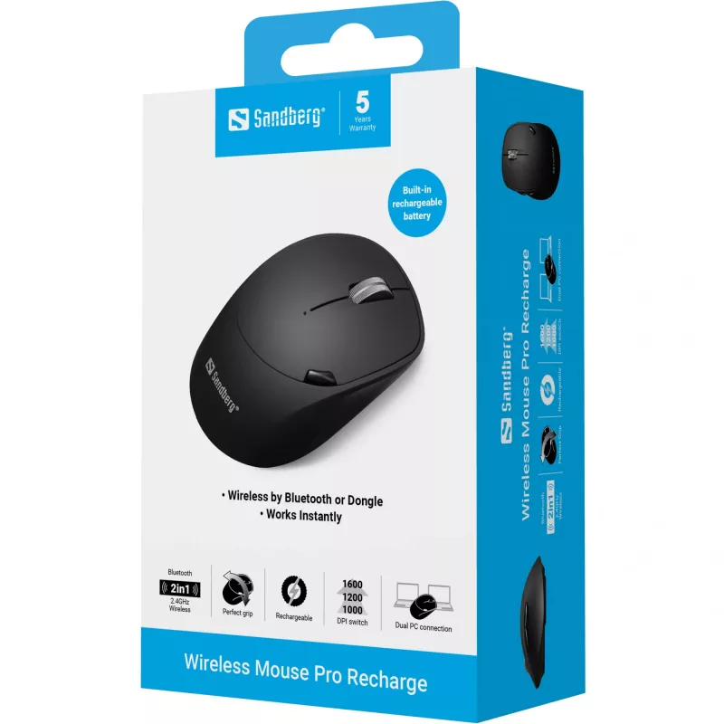 Sandberg Wireless Mouse Pro Recharge RF Wireless + Bluetooth