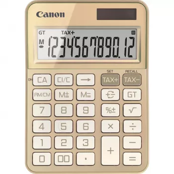 Galda kalkulators Canon KS-125KB ar 12 ciparu displeju, nodokļu funkcijām, akumulatoru/sauli, zelta krāsā
