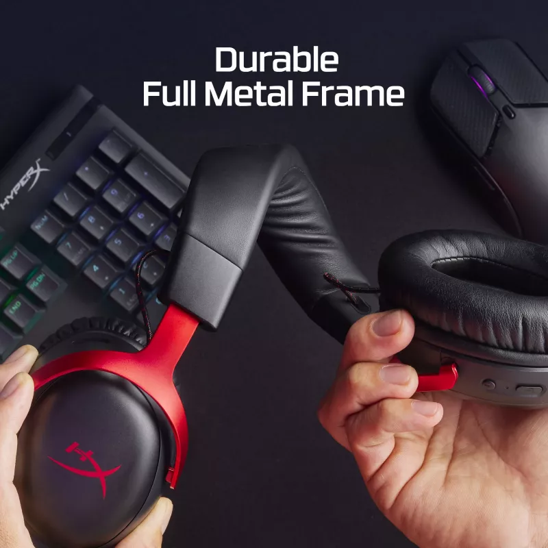 HyperX Cloud III Wireless - Bezvadu spēļu austiņas, Melna; Sarkana