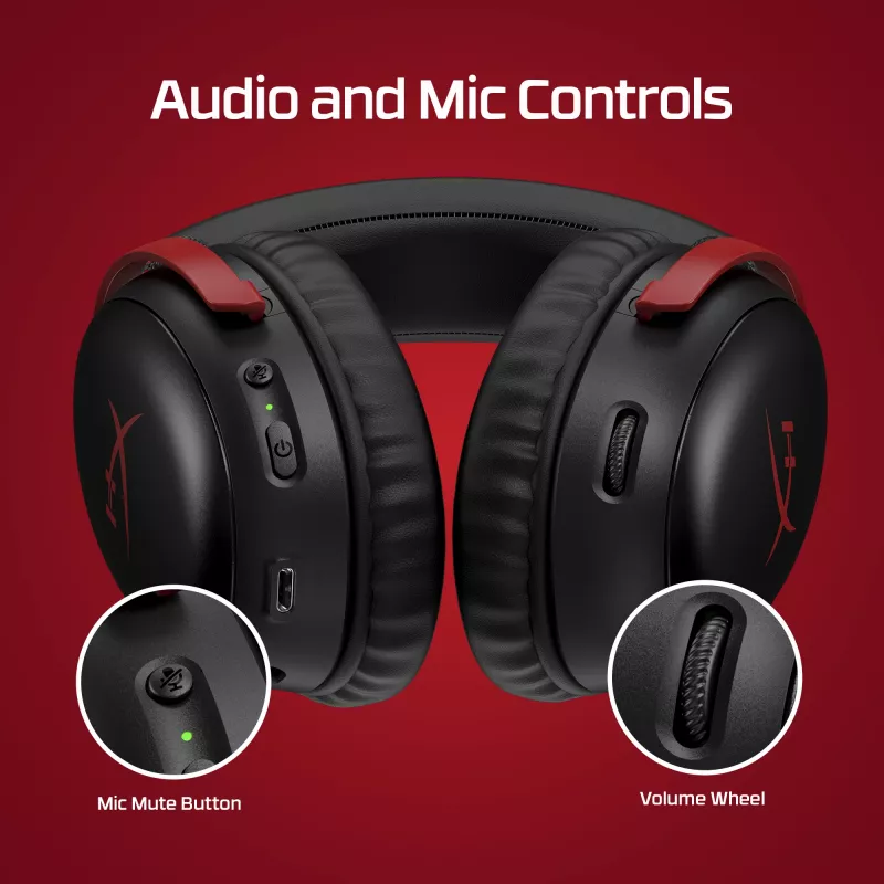 HyperX Cloud III Wireless - Bezvadu spēļu austiņas, Melna; Sarkana