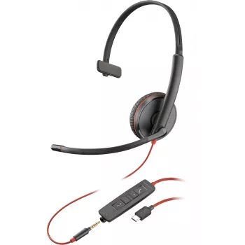 HP Poly Blackwire C3210 Mono austiņas ar maciņu (Bulk), vadu, birojam/zvanu centram, 87 g, melnas