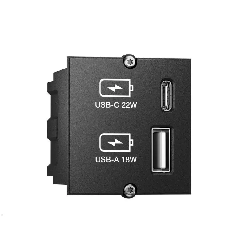 Bachmann 917.227 kontaktligzda ar USB A + USB C, melna, IP20, 250V