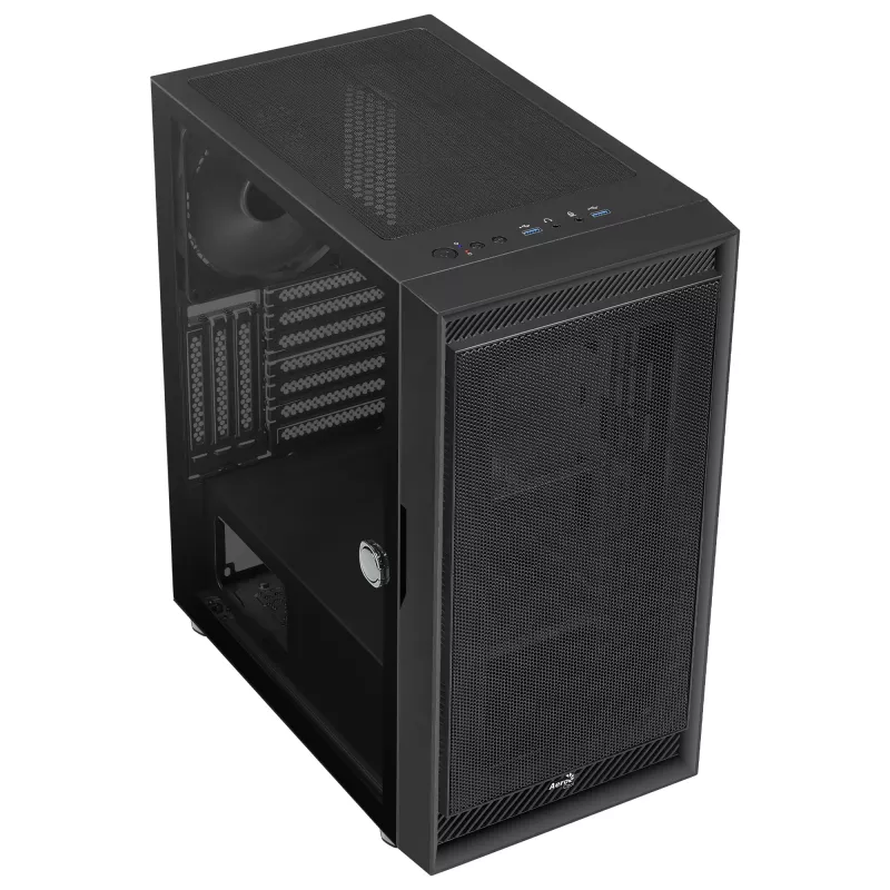 Aerocool Graphite v1 Mid Tower datora korpuss ar rūdīta stikla sānu sienu, melns