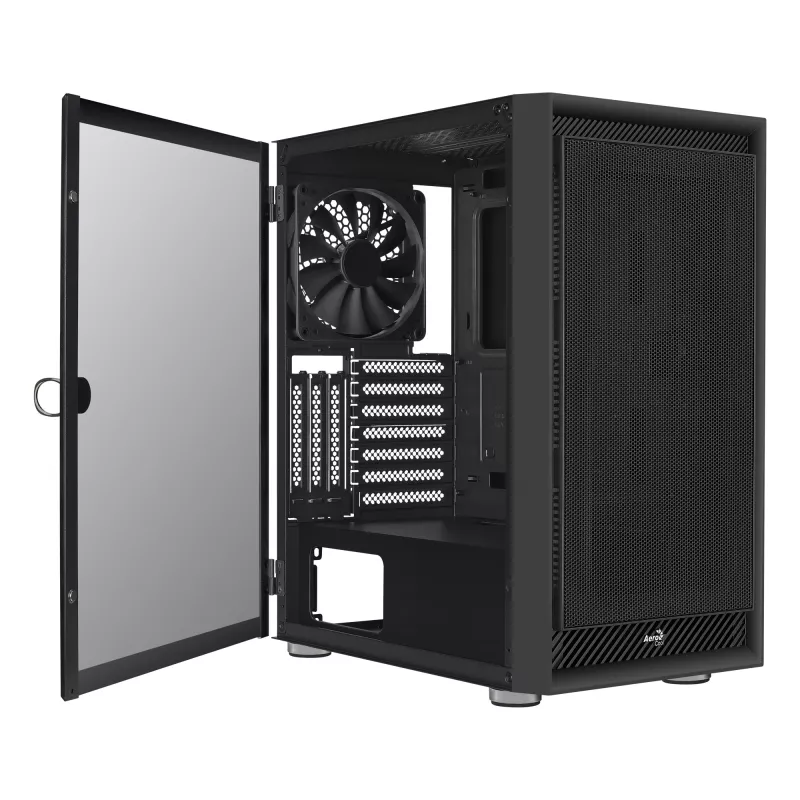 Aerocool Graphite v1 Mid Tower datora korpuss ar rūdīta stikla sānu sienu, melns