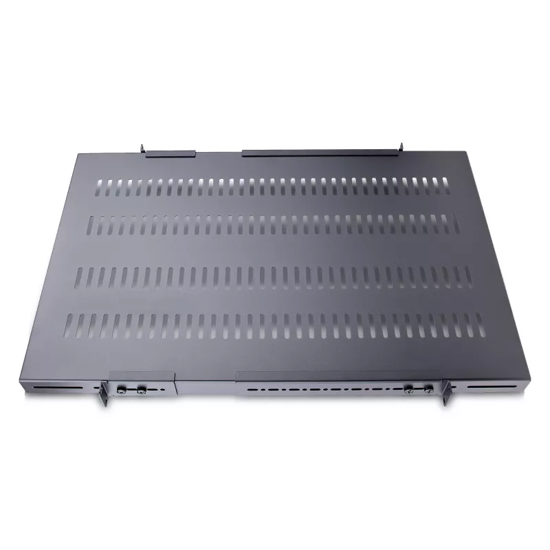 StarTech.com ADJSHELFHDV 1U regulējams ventilējams servera statņa plaukts, pastiprināts, 150 kg, regulējams uzstādīšanas dziļums 49,5–97,4 cm (19,5–38 collas), 19 collu, melns
