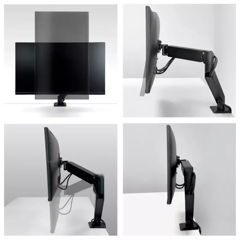 Galda stiprinājums monitora roka ARCTIC X1-3D ar gāzes atsperi — atbalsta līdz 43 collām / 10 kg, VESA 75x75–100x100, melns