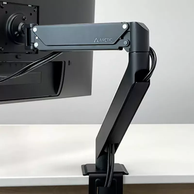 Galda stiprinājums monitora roka ARCTIC X1-3D ar gāzes atsperi — atbalsta līdz 43 collām / 10 kg, VESA 75x75–100x100, melns