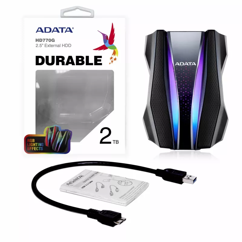 Ārējais cietais disks ADATA HD770G 2TB 2,5 collas USB 3.2 Gen 1 Melns, triecienizturīgs, barojas no USB